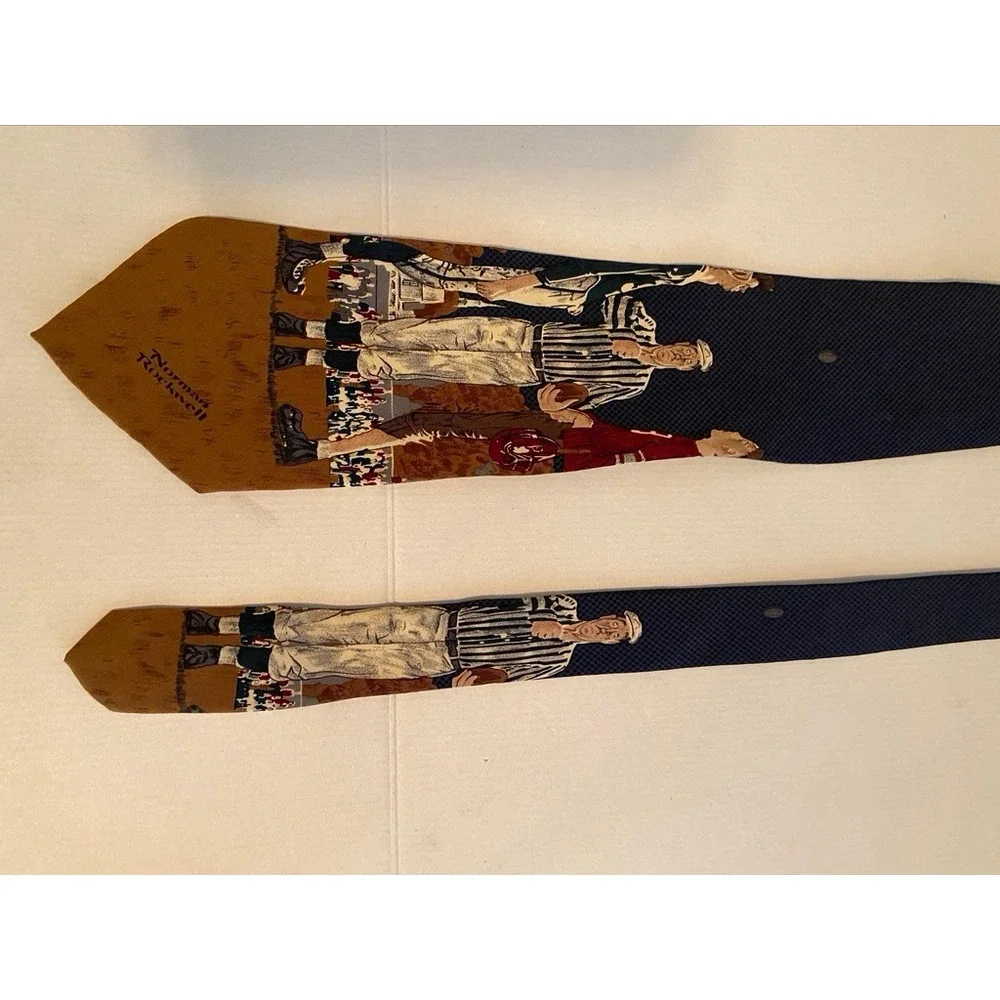 Norman Rockwell Mens Silk Tie Saturday Evening Post Vintage Football Brown Blue